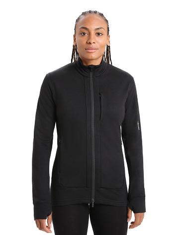 Black Women's Icebreaker Merino Quantum III Long Sleeve Zip Hoodie | USA 1681NWYB